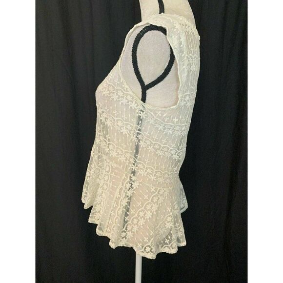 Zara Womens Solid White Lace Sheer Scoop Neck Fit Flare Tank Top Medium - Picture 4 of 6